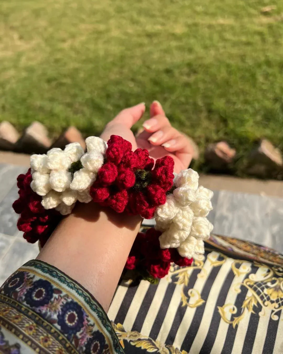 Handmade Crochet pair Gajray – Elegant Floral Hair & Hand Accessories - Eazzy Store