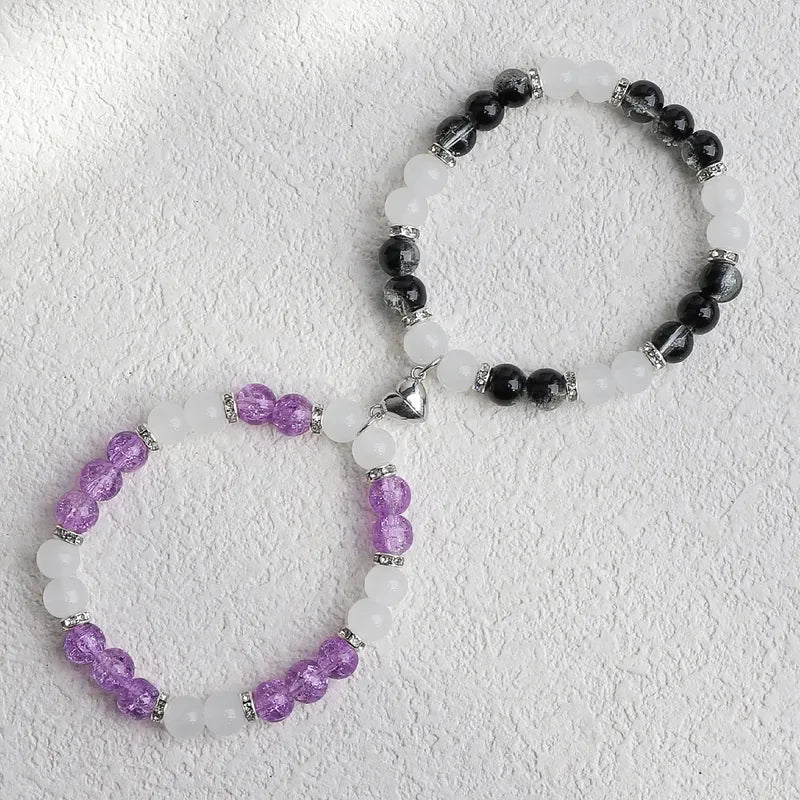 Flower Bead Heart-shaped Magnetic Buckle Couple Bracelet - Eazzy Store