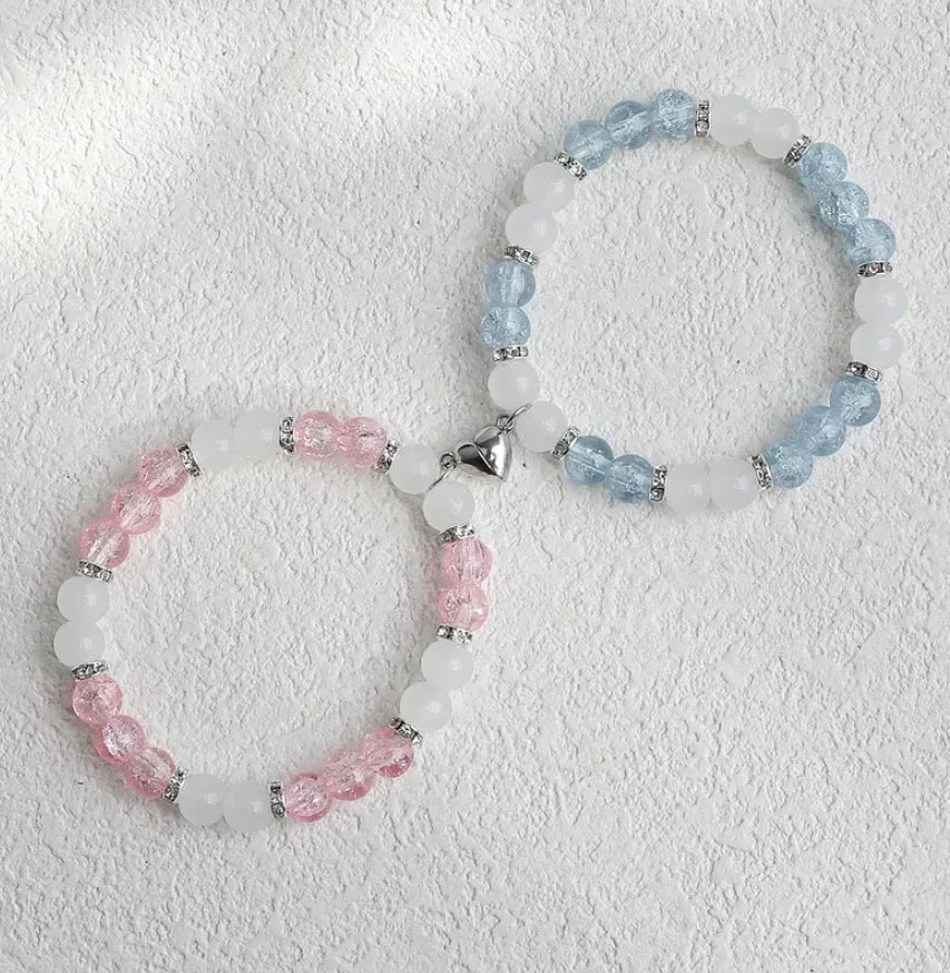 Flower Bead Heart-shaped Magnetic Buckle Couple Bracelet - Eazzy Store
