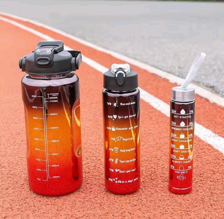 Pack of 3 leak proof electroplated gradient sports water bottles with straws and time markers - Eazzy Store