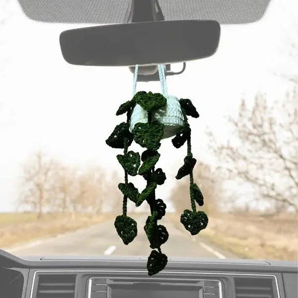 Leafy Hanging Crochet Basket For Car Rearview mirror decorations - Eazzy Store