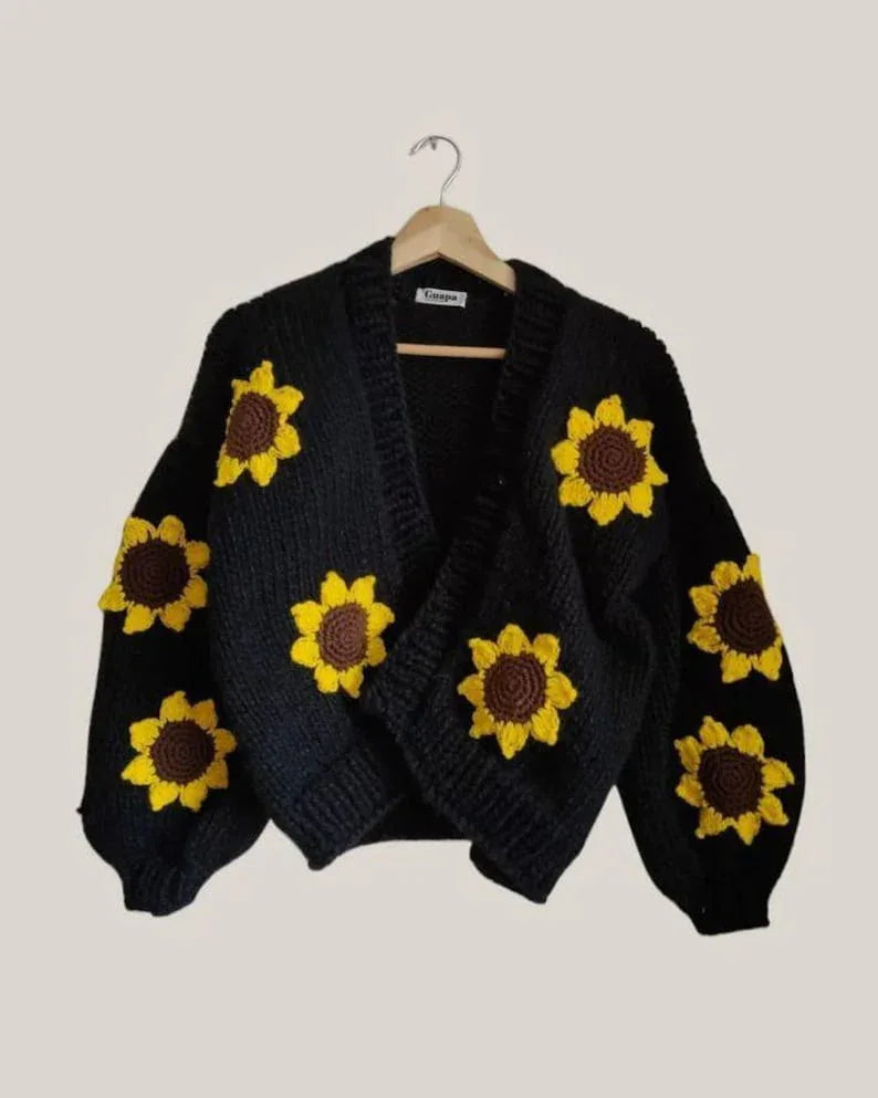 Handmade Women's Sweater with sunflowers flower patterns - Eazzy Store