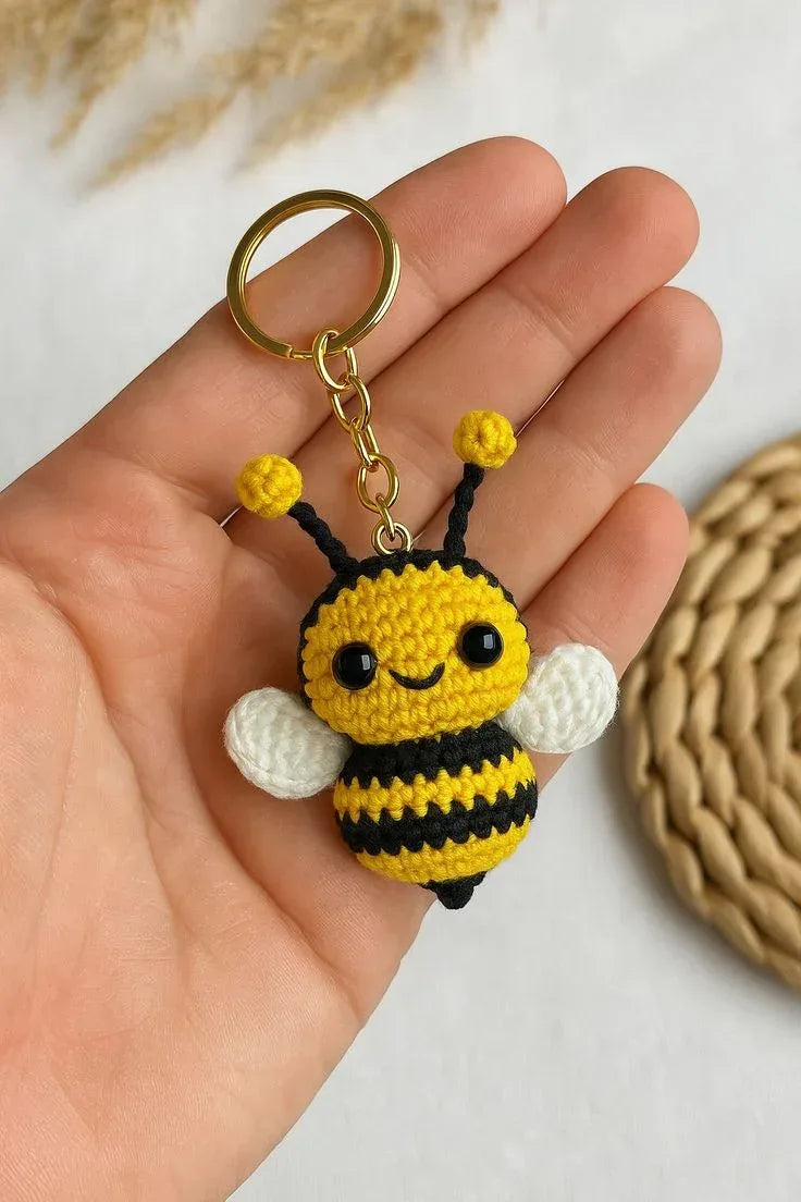 Handmade Crochet Bee Keychain – Cute, Colorful & Aesthetic Key Holder and Bag Charm - Eazzy Store