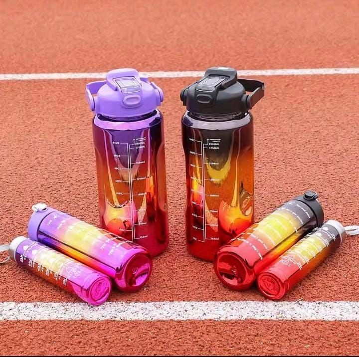 Pack of 3 leak proof electroplated gradient sports water bottles with straws and time markers - Eazzy Store