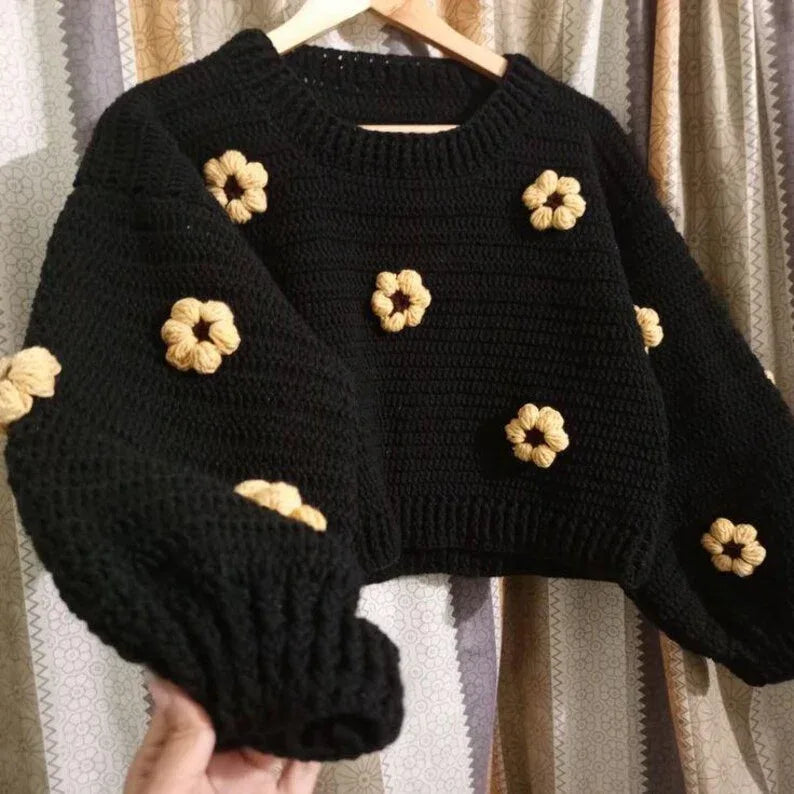Handmade Women's Sweater with sunflowers flower patterns - Eazzy Store